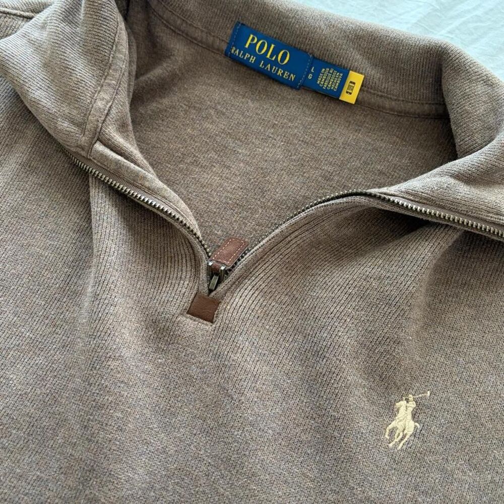 RALPH LAUREN Polo Brown Quarter Zip Pullover Mens Size Large